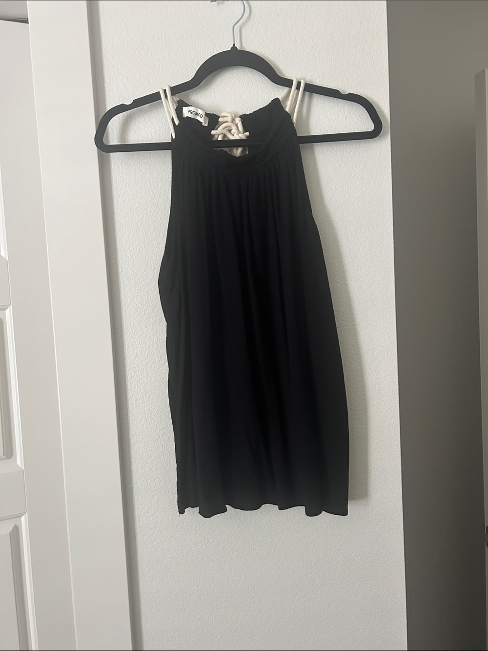 Promod Black Halter Camisole with Cream Rope Detail